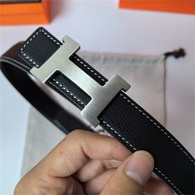 Hermes Mini Constance belt buckle & Reversible Epsom leather strap 25 mm Silver Hardware Black
