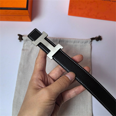 Hermes Mini Constance belt buckle & Reversible Epsom leather strap 25 mm Silver Hardware Black