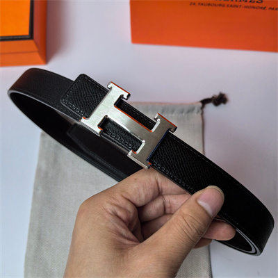 Hermes H belt buckle & Reversible  Epsom leather strap 25 mm Silver Hardware Black