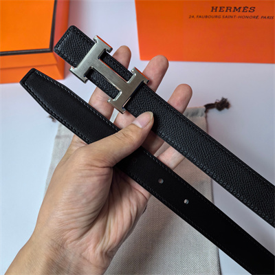 Hermes H belt buckle & Reversible  Epsom leather strap 25 mm Silver Hardware Black