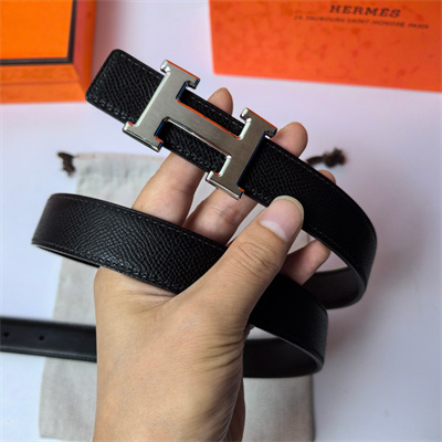 Hermes H belt buckle & Reversible  Epsom leather strap 25 mm Silver Hardware Black