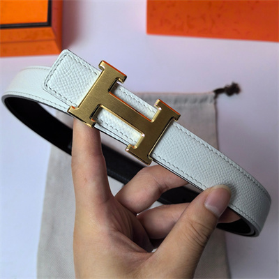 Hermes H belt buckle & Reversible  Epsom leather strap 25 mm Gold Hardware White/Black