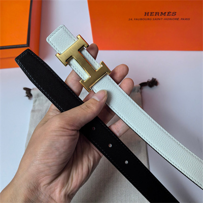 Hermes H belt buckle & Reversible  Epsom leather strap 25 mm Gold Hardware White/Black