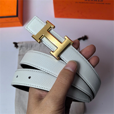 Hermes H belt buckle & Reversible  Epsom leather strap 25 mm Gold Hardware White/Black
