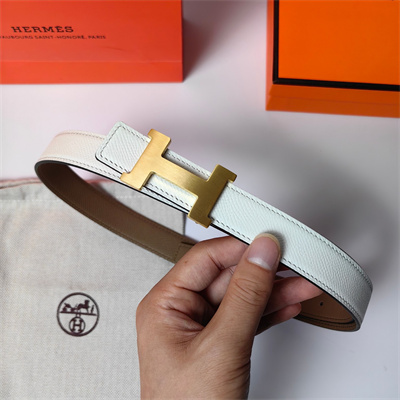 Hermes Mini Constance belt buckle & Reversible Epsom leather strap 25 mm Gold Hardware White/Etoupe