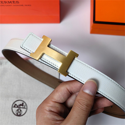 Hermes Mini Constance belt buckle & Reversible Epsom leather strap 25 mm Gold Hardware White/Etoupe
