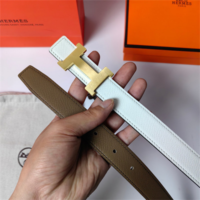 Hermes Mini Constance belt buckle & Reversible Epsom leather strap 25 mm Gold Hardware White/Etoupe