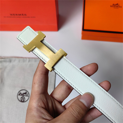 Hermes Mini Constance belt buckle & Reversible Epsom leather strap 25 mm Gold Hardware White/Etoupe