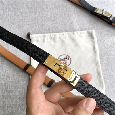 Hermes Kelly Garden Party Belt 18MM Cowhide Leather Gold Tone Hardware Black/Brown