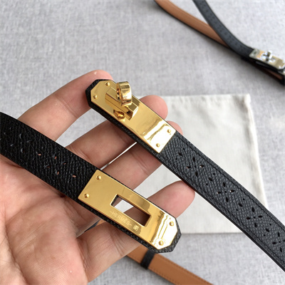Hermes Kelly Garden Party Belt 18MM Cowhide Leather Gold Tone Hardware Black/Brown