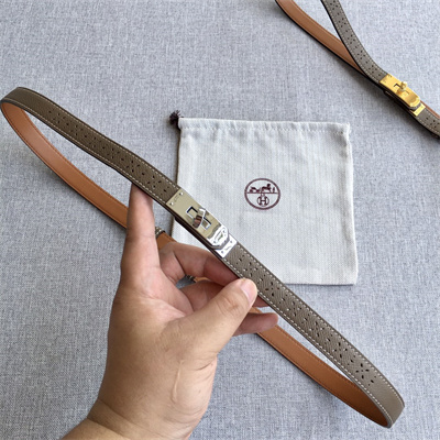 Hermes Kelly Garden Party Belt 18MM Cowhide Leather Silver Tone Hardware Etoupe/Brown