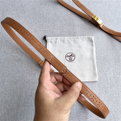 Hermes Kelly Garden Party Belt 18MM Cowhide Leather Gold Tone Hardware Brown