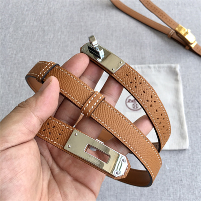 Hermes Kelly Garden Party Belt 18MM Cowhide Leather Gold Tone Hardware Brown