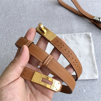 Hermes Kelly Garden Party Belt 18MM Cowhide Leather Silver Tone Hardware Brown
