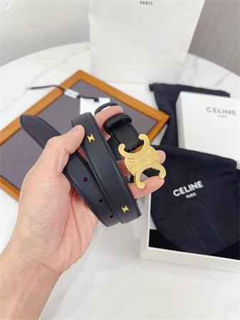 Celine Triomphe Belt 25MM Calfskin Gold Tone Metal Black
