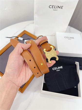Celine Triomphe Belt 25MM Calfskin Gold Tone Metal Brown