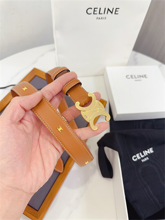 Celine Triomphe Belt 25MM Calfskin Gold Tone Metal Brown