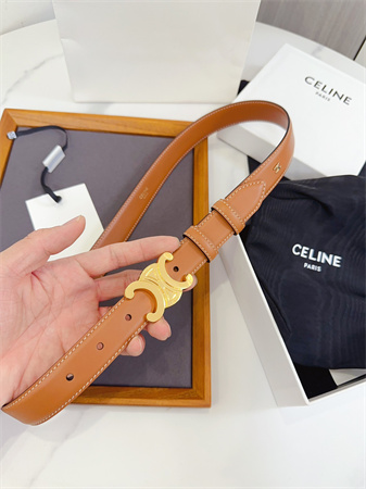 Celine Triomphe Belt 25MM Calfskin Gold Tone Metal Brown
