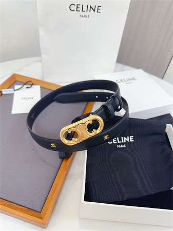 Celine Triomphe Belt 25MM Calfskin Gold Tone Metal Black
