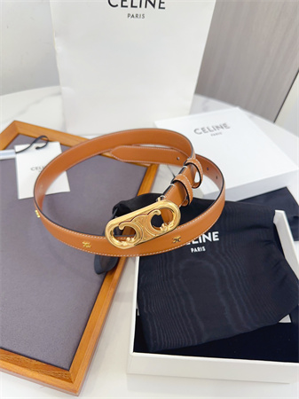 Celine Triomphe Belt 25MM Calfskin Gold Tone Metal Brown