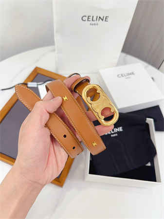 Celine Triomphe Belt 25MM Calfskin Gold Tone Metal Brown