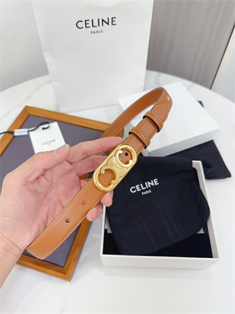 Celine Triomphe Belt 25MM Calfskin Gold Tone Metal Brown