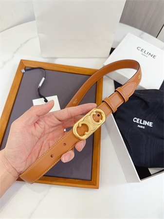 Celine Triomphe Belt 25MM Calfskin Gold Tone Metal Brown