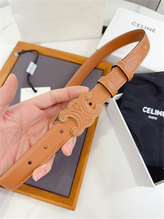 Celine Triomphe Belt 25MM Calfskin Gold Tone Metal Brown