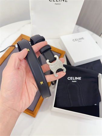 Celine Triomphe Belt 25MM Calfskin Silver Tone Buckle Black