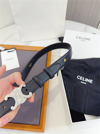 Celine Triomphe Belt 25MM Calfskin Silver Tone Buckle Black