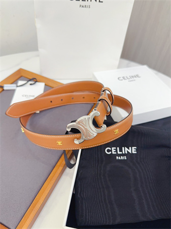 Celine Triomphe Belt 25MM Calfskin Silver Tone Buckle Brown