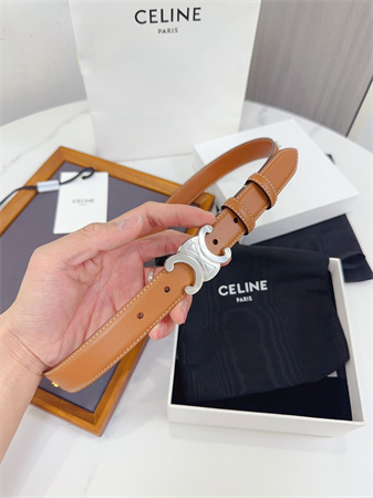 Celine Triomphe Belt 25MM Calfskin Silver Tone Buckle Brown