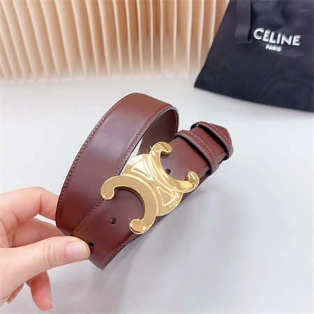 Celine Triomphe Belt 34MM Calfskin Shinny Gold Tone Buckle Burgundy