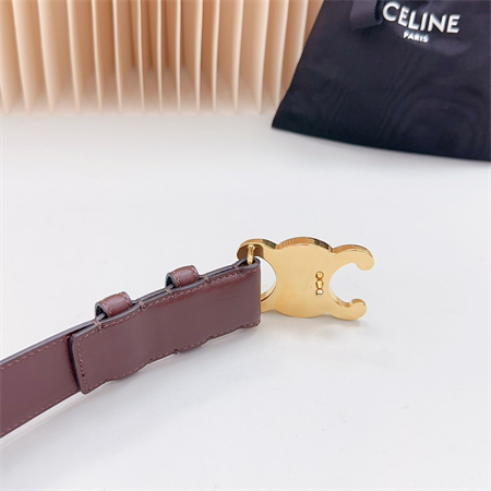 Celine Triomphe Belt 34MM Calfskin Shinny Gold Tone Buckle Burgundy