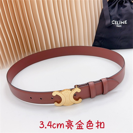 Celine Triomphe Belt 34MM Calfskin Shinny Gold Tone Buckle Caramel