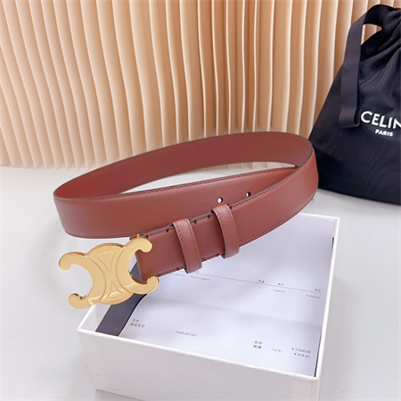 Celine Triomphe Belt 34MM Calfskin Shinny Gold Tone Buckle Caramel