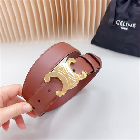 Celine Triomphe Belt 34MM Calfskin Shinny Gold Tone Buckle Caramel