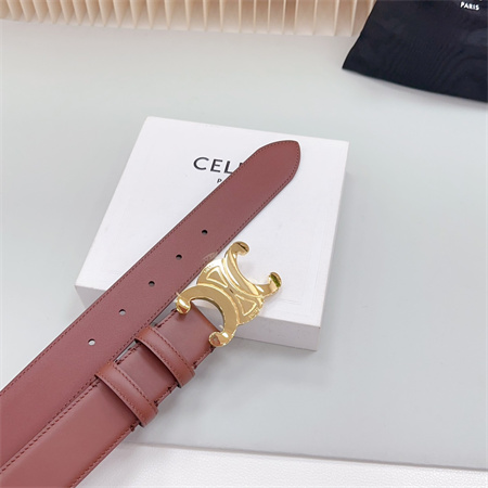Celine Triomphe Belt 34MM Calfskin Shinny Gold Tone Buckle Caramel