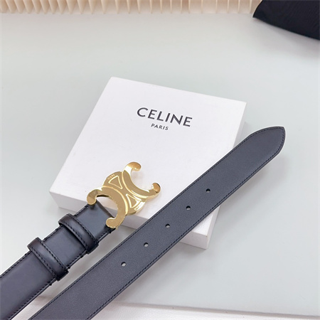 Celine Triomphe Belt 34MM Calfskin Shinny Gold Tone Buckle Black