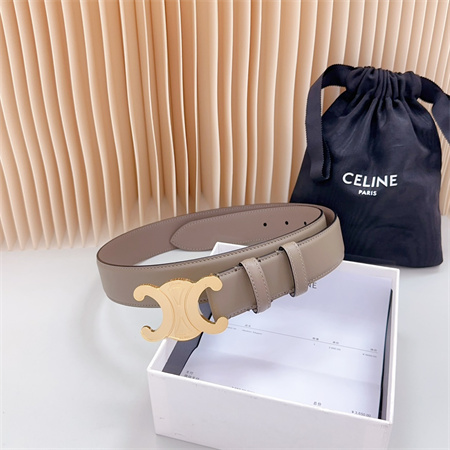 Celine Triomphe Belt 34MM Calfskin Shinny Gold Tone Buckle Grey