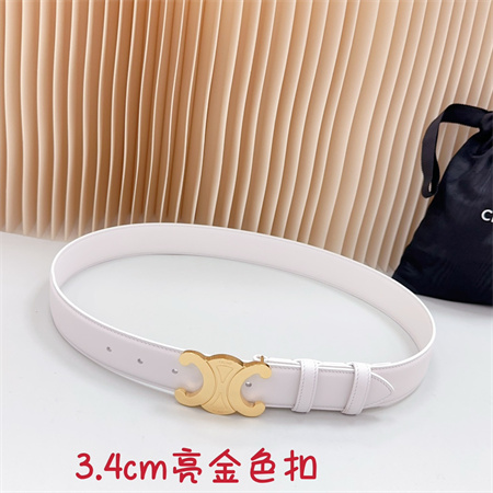 Celine Triomphe Belt 34MM Calfskin Shinny Gold Tone Buckle White