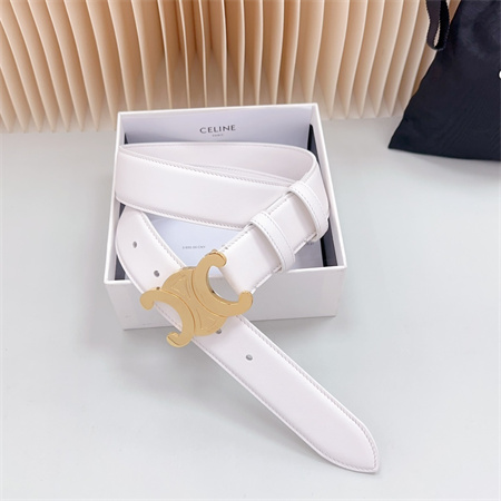Celine Triomphe Belt 34MM Calfskin Shinny Gold Tone Buckle White