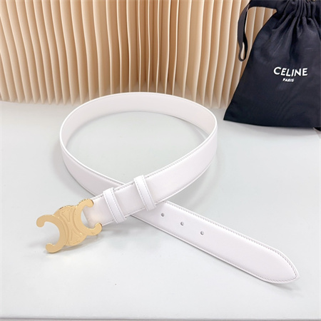 Celine Triomphe Belt 34MM Calfskin Shinny Gold Tone Buckle White