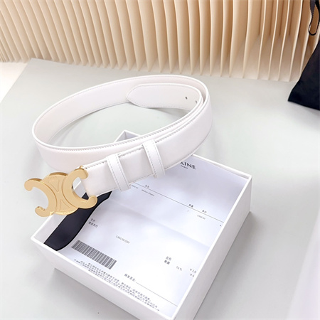 Celine Triomphe Belt 34MM Calfskin Shinny Gold Tone Buckle White