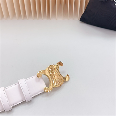 Celine Triomphe Belt 34MM Calfskin Shinny Gold Tone Buckle White