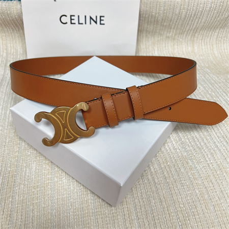 Celine Men’s Triomphe Belt 35MM Calfskin Gold Tone Buckle Brown