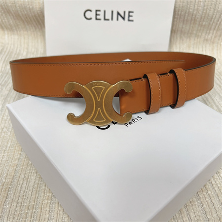 Celine Men’s Triomphe Belt 35MM Calfskin Gold Tone Buckle Brown
