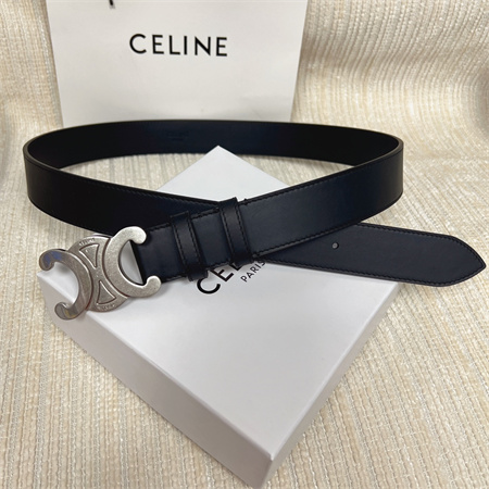 Celine Men’s Triomphe Belt 35MM Calfskin Silver Tone Buckle Black