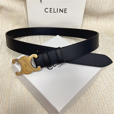Celine Men’s Triomphe Belt 35MM Calfskin Gold Tone Buckle Black