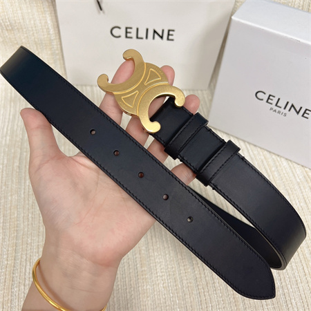 Celine Men’s Triomphe Belt 35MM Calfskin Gold Tone Buckle Black